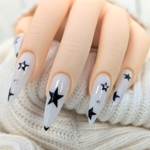 Black Star White Stiletto Press On Nails