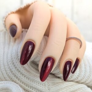 24Pc Red Cat's Eye Glossy Almond Press On Nails