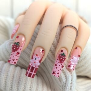 24Pc Kawaii Strawberry Press On Nails